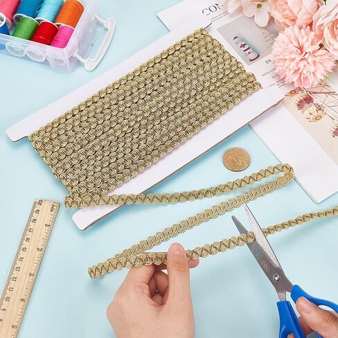 BENECREAT 16.4 Yard Gimp Braid Trim, 0.4Inch Dark Khaki Trim Polyester, Woven Fabric Trim Lace Trim Upholstery Trim for Process Sewing and DIY Crafts Upholstery Curtain Slipcover Decoration in Saudi Arabia
