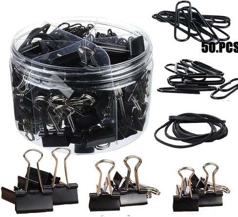 240Pcs Black Office Folder Set, Paper Clips of Various Sizes, Binder, Rubber Belt Suitable for Office and School Supplies, File Arrangement (Black). in Kuwait
