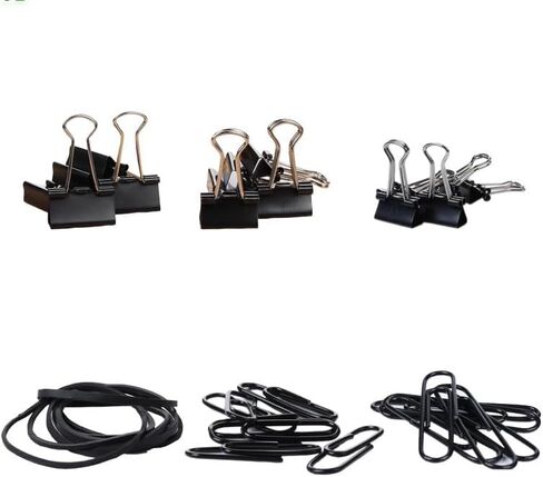 240Pcs Black Office Folder Set, Paper Clips of Various Sizes, Binder, Rubber Belt Suitable for Office and School Supplies, File Arrangement (Black). in Kuwait