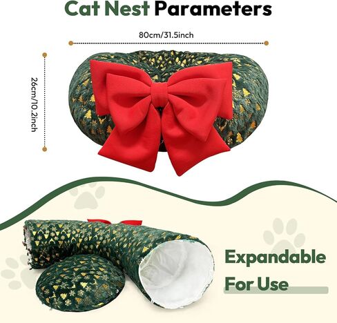 تشون. F Green Cat Donut Tunnel لشجرة عيد الميلاد - أنبوب قط تحت عنوان عيد الميلاد لموسم العطلات - القوس الأحمر الكبير - تنورة نفق شجرة Cat Cat Cat Plush Velvet مع لعبة الكرة in Saudi Arabia