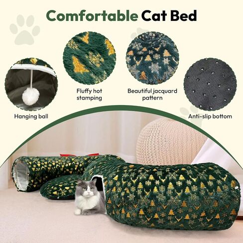 تشون. F Green Cat Donut Tunnel لشجرة عيد الميلاد - أنبوب قط تحت عنوان عيد الميلاد لموسم العطلات - القوس الأحمر الكبير - تنورة نفق شجرة Cat Cat Cat Plush Velvet مع لعبة الكرة in Saudi Arabia