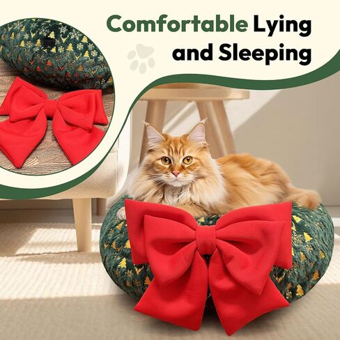 تشون. F Green Cat Donut Tunnel لشجرة عيد الميلاد - أنبوب قط تحت عنوان عيد الميلاد لموسم العطلات - القوس الأحمر الكبير - تنورة نفق شجرة Cat Cat Cat Plush Velvet مع لعبة الكرة in Saudi Arabia