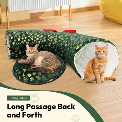 تشون. F Green Cat Donut Tunnel لشجرة عيد الميلاد - أنبوب قط تحت عنوان عيد الميلاد لموسم العطلات - القوس الأحمر الكبير - تنورة نفق شجرة Cat Cat Cat Plush Velvet مع لعبة الكرة in Saudi Arabia