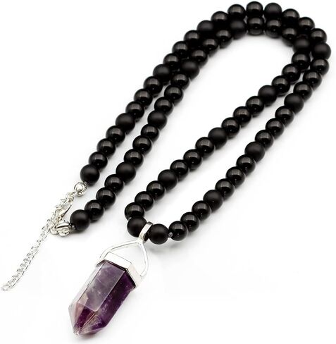 Elisajewelryart - قلادة جمشت كبيرة مدببة قلادة أسود أونيكس قلادة من الأحجار الكريمة الأصلية للحجر الحجري قلادة الهيماتيت قلادة للجنسين (22 ، جمشت) in Saudi Arabia