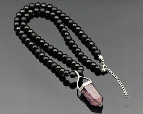 Elisajewelryart - قلادة جمشت كبيرة مدببة قلادة أسود أونيكس قلادة من الأحجار الكريمة الأصلية للحجر الحجري قلادة الهيماتيت قلادة للجنسين (22 ، جمشت) in Saudi Arabia