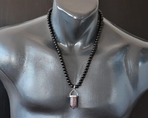Elisajewelryart - قلادة جمشت كبيرة مدببة قلادة أسود أونيكس قلادة من الأحجار الكريمة الأصلية للحجر الحجري قلادة الهيماتيت قلادة للجنسين (22 ، جمشت) in Saudi Arabia