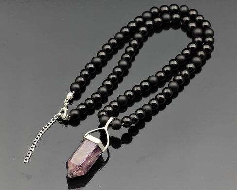 Elisajewelryart - قلادة جمشت كبيرة مدببة قلادة أسود أونيكس قلادة من الأحجار الكريمة الأصلية للحجر الحجري قلادة الهيماتيت قلادة للجنسين (22 ، جمشت) in Saudi Arabia