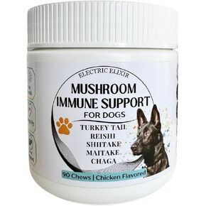 Dogs Immune Support Mushroom Supplement - Supports Longevity, Cognition, Joint, Cellular & Gut Health - All Natural Organic, GrainFree - Buddy Guard for Lumps and Bumps, Chicken Flavor - 90 Chews