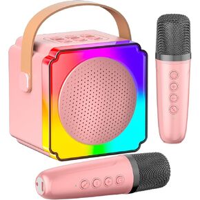 Mini Karaoke Machine for Kids - Portable Bluetooth Speaker with 2 Wireless Microphones - Chritmas Birthday Toys Gifts for Girls 3 4 5 6 7 8 9 10 12+ Year Old