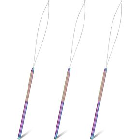 3 Pcs Stainless Steel Hair Extensions Loop Needle Pulling Hook Tool, Hair Extension Loop Needle Threader Pulling Hook Tool and Bead Device Tool Loop Threader, Wire Pulling Hook Bead Tool