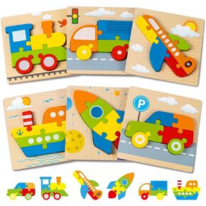 Toddler Puzzles, Wooden Jigsaw Animals Puzzles for 1 2 3 Year Old Girls Boys Toddlers, Educational Preschool Toys Gifts for Colors & Shapes Cognition Skill Learning