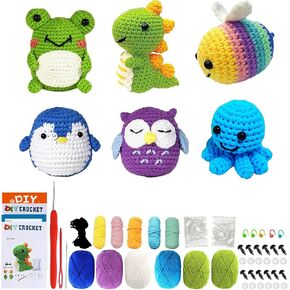 Cyandream Crochet Kit for Beginners 6 Pack Animals Beginners Complete Crochet Kit for Adults and Kids, Cute Beginners Knitting Crochet Starter Kit with Step-by-Step Video Tutorial and Instruction