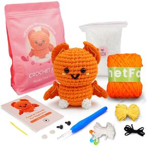 POPOJOY Crochet Kit for Beginners Learn to Crochet Starter Kit - with Easy Soft Yarn, Step-by-Step Video Tutorial, Christmas Halloween Animal Kits Set for Adults Girls Kids Gifts - JoJo The Bat