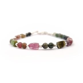 Bathelon Tourmaline Crystal Bracelet مستطيلات جولة جولة الجريدة المجوهرات الفضية الاسترليني للنساء