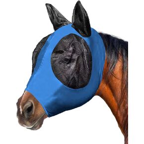 Prairie Horse Supply Horse Fly Mask with Ears - Super Comfort Stretchy Fly Mask Large Eye Space with UV Protection Soft on Skin with Breathability Leopard Print Full Size-Blue