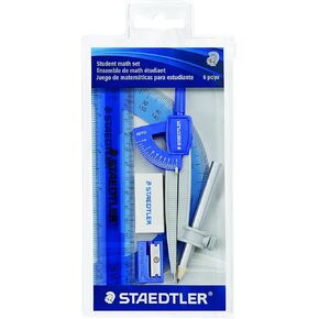 Staedtler Student Math Set, 6 Pieces, Compass, Protractor, Ruler, Pencil, Eraser and Sharpener, Zippered Pouch