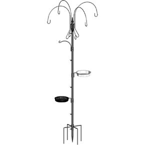 Bird Feeding Pole, 75 Inch 4 Hooks Heavy-Duty Bird Feeder and Water Dispenser Shepherd Hook, Bird Feeding Station with Ground Stake, Outside Shepherd Hook