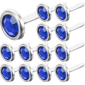 Veemoon 100pcs Metal Brads Fasteners Mini Diamond Round Brads Jewels for Paper Crafts Brads for Scrapbooking Crafts DIY Paper Crafts Crafting Supplies Blue