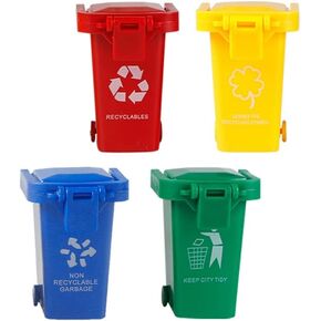 Kids Push Toy Vehicles Garbage Truck's Trash Cans Toys Mini Curbside Vehicle Garbage Bin