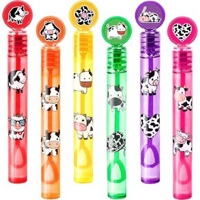 24pcs cow diy bubble wands مع 96pcs ملصقات - حفلة طباعة البقرة لصالح حقائب Goodie ، وأشجار بيناتا ، ومستلزمات أعياد الميلاد ذات الفقاعة الصغيرة ، وهدايا الألعاب ، وجوائز الفصل للأطفال الصغار والأولاد والبنات