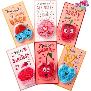 JOYIN 30 PCS Valentine's Day Gift Cards with Play Modeling Squashy Bead Foam, Fun Modeling Foam Toy for Valentine Party Favor, School Classroom Gift Exchange Prizes