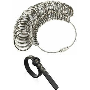 Ring Sizer Measuring Tool Sizing Tool USA Rings Size, 27 PCS Stainless Steel Measuring Ring Tool, US Reusable Finger Size Gauge Measuring Tool Ring Sizer with Lens, 1-17 black Jewelry Sizing Tool Reusable Finger Size Tape with Magnified Glass Scale