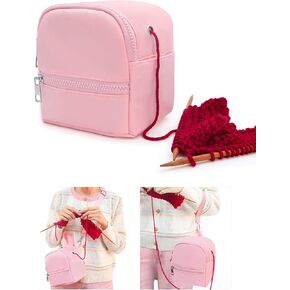 Mini Crochet Yarn Crossbody Bag, Waterproof Nylon Wrist Yarn Holder for Crocheting Knitting On The Go, Portable Travel Yarn Storage Organizer Crochet Accessories Christmas Gifts for Crocheters Pink