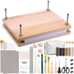 JUPEAN 45 Pcs Book Binding Kits, Bookbinding Kit Large Book Press 14.76"x11.42" with Book Binding Materials Bone Folder Tool Binding Cloth Webbing Strap and Storage Bag for Binding and Repair