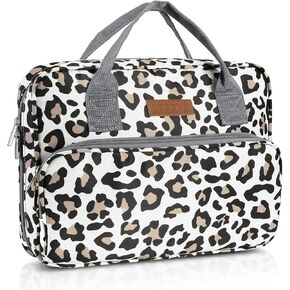 Bible Cover for Women, Medium Bible Carrying Book Case with Handle & Multi-Pockets Organizer for Girls Gifts, Fits for Study Bible Bag (Patent Design Leopard)