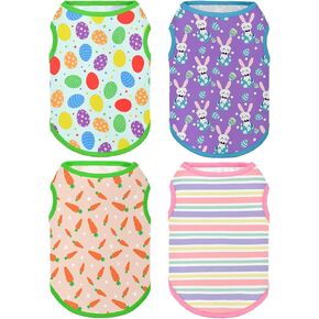 Vehomy 4-Pack Easter Dog Shirt Easter Bunny Dog Shirts Easter Egg Dog Sleeveless Clothes Outfit Pet Easter Tank Tops Vests with Easter Egg Stripe Rabbit Carrot Patterns for Small Medium Dogs S