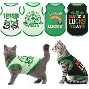 4 Pack St. Patrick's Day Dog Shirts Shamrock Rainbow Bridge Tank Tops for Small Medium Dogs Lucky Green Beer Pattern Sleeveless Vests for Cats Puppies S