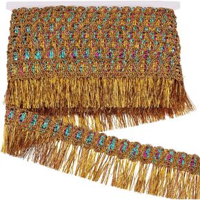 PH PandaHall 14.2 Yards 2.3'' Gold Fringe Tassel Lace Trim Sewing Fringe Trim Fringe Fibre Ribbon Trim Polyester Tassel Trim for Skirt Wedding Dress Lamp Shade Curtain Decoration DIY Sewing Crafts