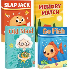 Card Games for Kids Toddlers,Go Fish,Old Maid,Slap Jack and Memory Match,4 Decks in 1 Pack,Fun Educational Gard Games for Family Game Night Table Games,Great Easter Basket Stuffers and Gifts