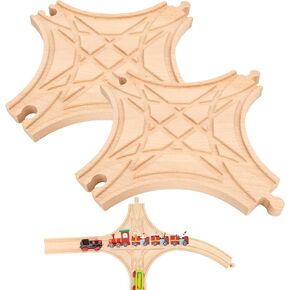 2 Pack Wooden Train Track Multi Way Switch Track Wood Train Track Expansion Accessories for Most Major Toy Trains Railway Table Activities Games