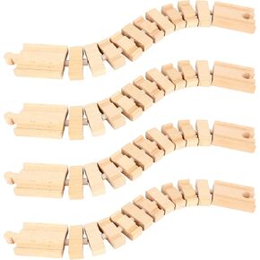 4 Pack Wooden Train Track Wood Train Track Expansion Packs Wooden Train Track Accessories Compatible with Major Train Railway Set