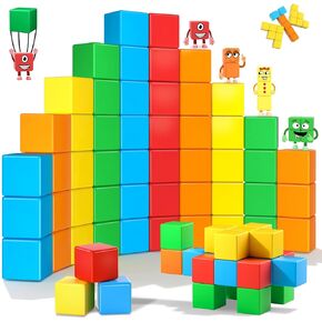 Magnetic Blocks, Magnetic Building Blocks for Toddlers 3+, Preschool STEM Magnetic Cubes Toys, Montessori Educational Sensory Magnet Toys for Kids Age 3-5 Year Old Boys and Girls Birthday Gifts 45PCS