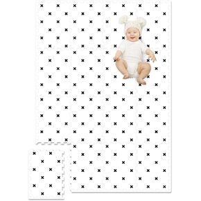 TCBunny 16 Interlocking Tiles and Edges Baby Play Mat for Kids & Toddlers (White with Black Cross)