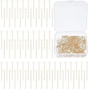 UNICRAFTALE 200Pcs 30mm Golden Stainless Steel Head Pin with 2mm Hole Straight Head Pin Metal Eye Pins Bendable Head Pins Findings End Headpins Findings for Earring Craft Jewelry Making
