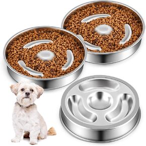 2 Pack Metal Slow Feeder Dog Bowls 2 Cups Stainless Steel Slow Feed Dog Bowl Non Slip Double Sided Dog Dishes to Slow Down Eating Slow Eat Dog Food Bowls for Small Medium Sized Dogs or Cats
