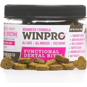 WINPRO - Tasty Dental Bites for Cats, Plasma-Powered Formula for Teeth Cleaning, Gum Support & Dental Care, Probiotic Blend Catnip Treats for Gut Health, All Cat Breeds, 120 Count, Made in USA