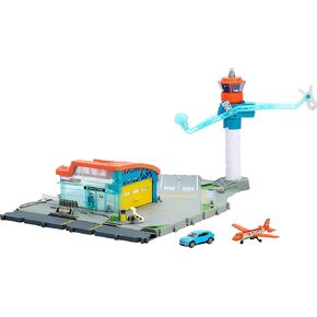 Matchbox Toy Car Playset, Takeoff Adventure Airport Set with Die-Cast Audi in 1:64 Scale, Plastic Plane, Take-Off & Landing Feature & Storage