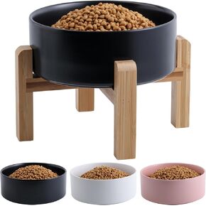 Black Elevated/Raised Dog Bowl Ceramic for Medium Large Sized Breed,Dog Food Water Bowl with Stand,8 in 7.6 Cups Non Slip Heavy Weighted Dog Dish