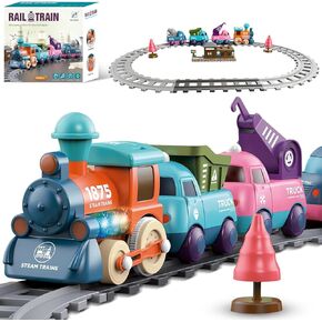 Electric Train Set for Toddlers - Magnetic Train Toys for Toddlers 3+ with Train Tracks Accessories Battery Operated, 4pcs Trucks Toy Train for Boys and Girls
