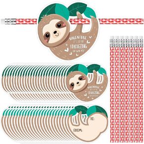 36 Sets Sloth Valentine‘s Day Exchange Gifts for Kids Sloth Valentine Cards Valentine‘s Day Pencils Hugger Heart Pencils with Erasers for School Prize Classroom Gifts Party Favors