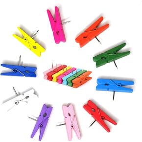 45Pcs Push Pins with Wooden Clips for Cork Board Artwork Crafts Arts Projects Notes Photo Supplies Decorative Tacks Thumbtacks for Office Home Classroom(Colorful)