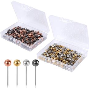 400 Pcs Map Pins, Colorful Metal Round Push Pins Small Round Head Push Pins Stainless Point Marking Pins Plastic Tacks for Fabric Marking Bulletin Board Travel Photo Wall Production