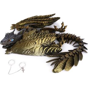ACOCOFE 3D Printed Dragon Feathered Wyvern Dragon Toys,16 inch Large Fidget Articulated Dragon with Wings,Large Desktop Pet 3D Printed Toys (Laser Gold)