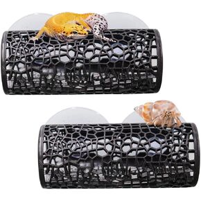 2 Pack Reptile Hide with Suction Cups, Hollowed-Out Hideout and Caves, Hermit Crabs Climbing Toys, Terrarium Decor for Geckos, Snakes, Hermit Crabs, Spiders