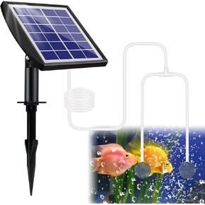 Solar Aerator, Solar Air Pump Solar Powered Pond Pump, 2W & 2200mAh Solar Pond Aerator with 2 Air Bubble Stones,Regulator for Small Fish Pond, Stock Tank,Aquarium Hydroponics (2 Modes)