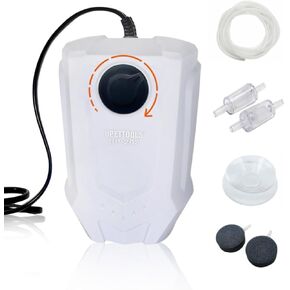 UPETTOOLS Aquarium Air Pump - Dual Outlet Aerator for Fish Tanks, Powerful 6W Oxygen Pump with 2 Air Stones, Ideal for Aquariums Up to 220 Gallons, Extra Large Air Volume, White
